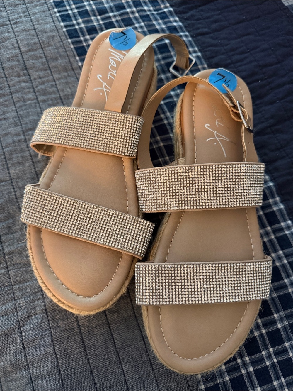 Women’s Tan Rhinestone Double-Strap Slingback Sandals